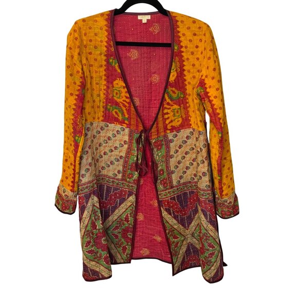 Joshi Jackets & Blazers - Joshi Kantha Quilt Jacket Boho Patchwork Tie Front Duster Coat Multicolor Women’